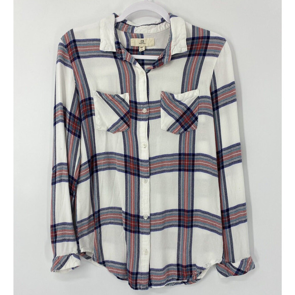 Thread & Supply Boyfriend Plaid Button up Shirt Soft Rayon White Red Medium